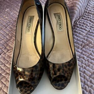 Jimmy Choo Leopard Print Peep-Toe Heels